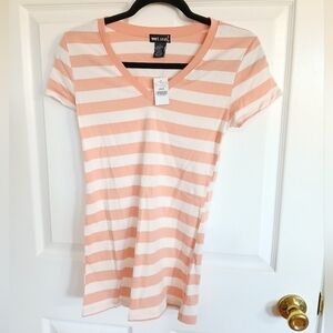 Vintage Y2K Wet Seal horizontal striped fitted v neck tee size L NWT Preppy